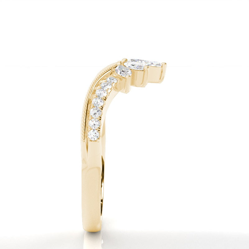 Micro Prong Set Diamond Marquise and Round Wedding Ring - Prime & Pure