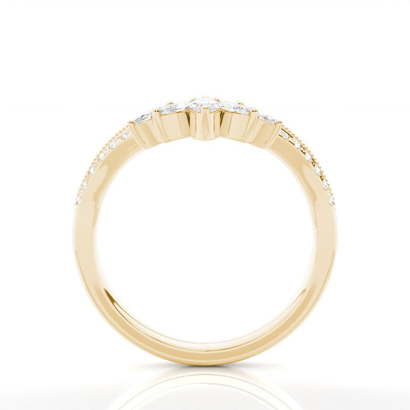 Micro Prong Set Diamond Marquise and Round Wedding Ring - Prime & Pure