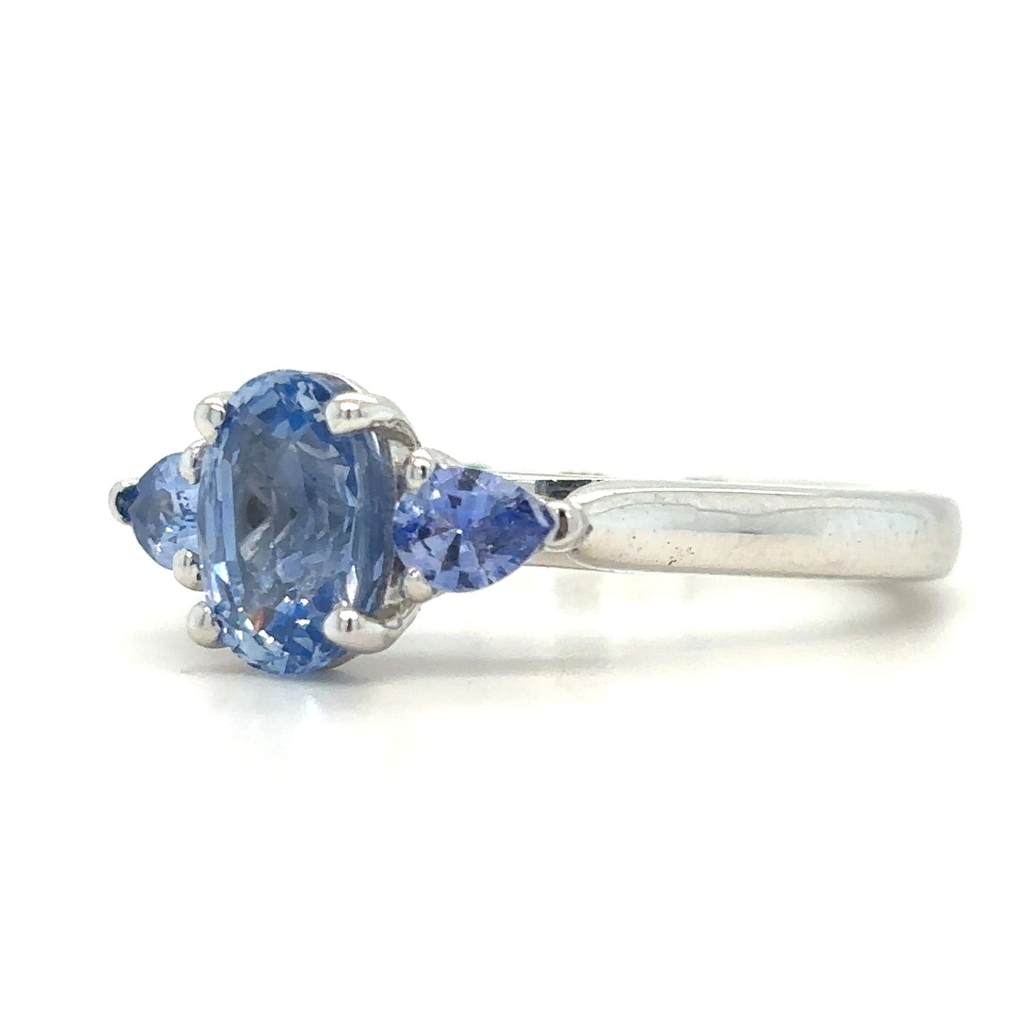 Alexa – " 1ct " Fancy Blue Oval Trilogy Ring in 18k with Pear cut side stones (Ready) - Prime & Pure