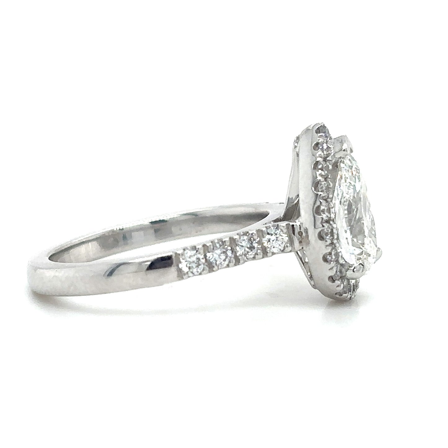 Bonnie - " 2ct " Pear Diamond Ring in 18k Gold with Halo and Pavé Half Set Band (Ready) - Prime & Pure