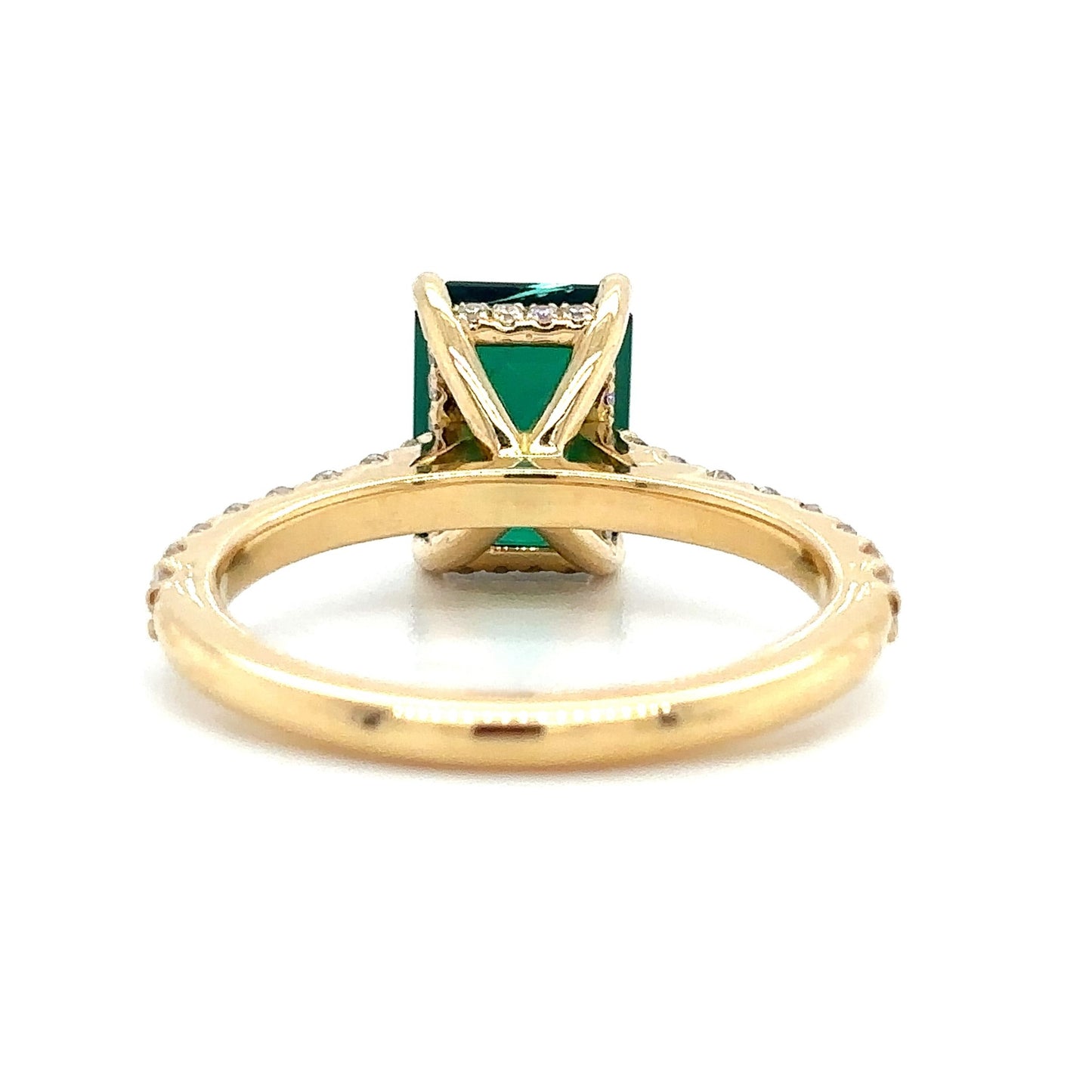 Olivia – " 2ct" Green Emerald Solitaire in 18k Gold with Hidden Halo and Pavé Band (Ready) - Prime & Pure