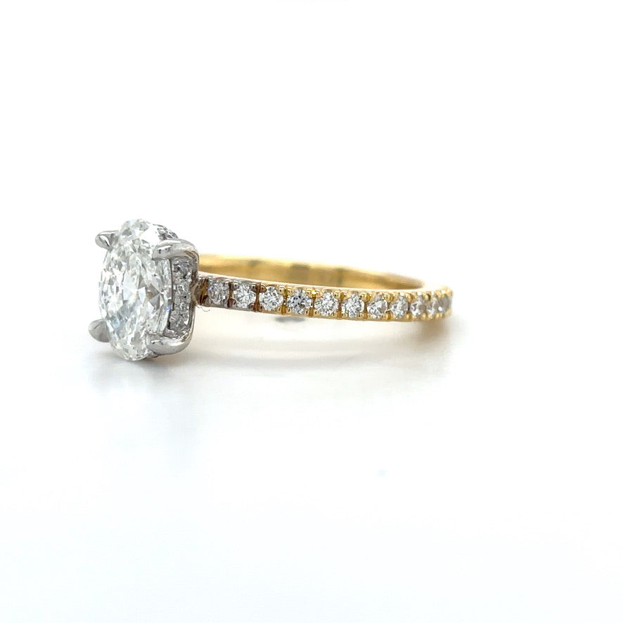 Grace – " 1.5ct " Oval Solitaire in 18k Gold with Hidden Halo and Pavé Band (Ready) - Prime & Pure