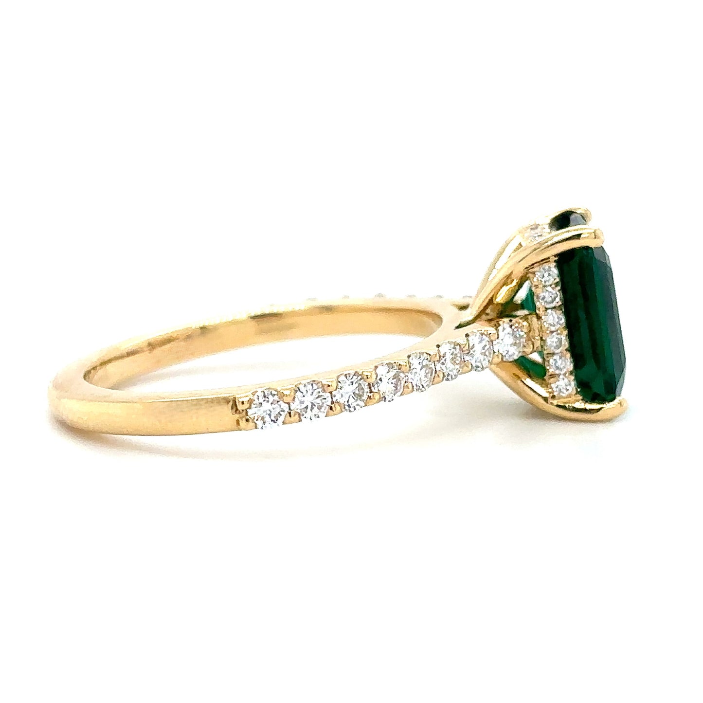 Olivia – " 2ct" Green Emerald Solitaire in 18k Gold with Hidden Halo and Pavé Band (Ready) - Prime & Pure