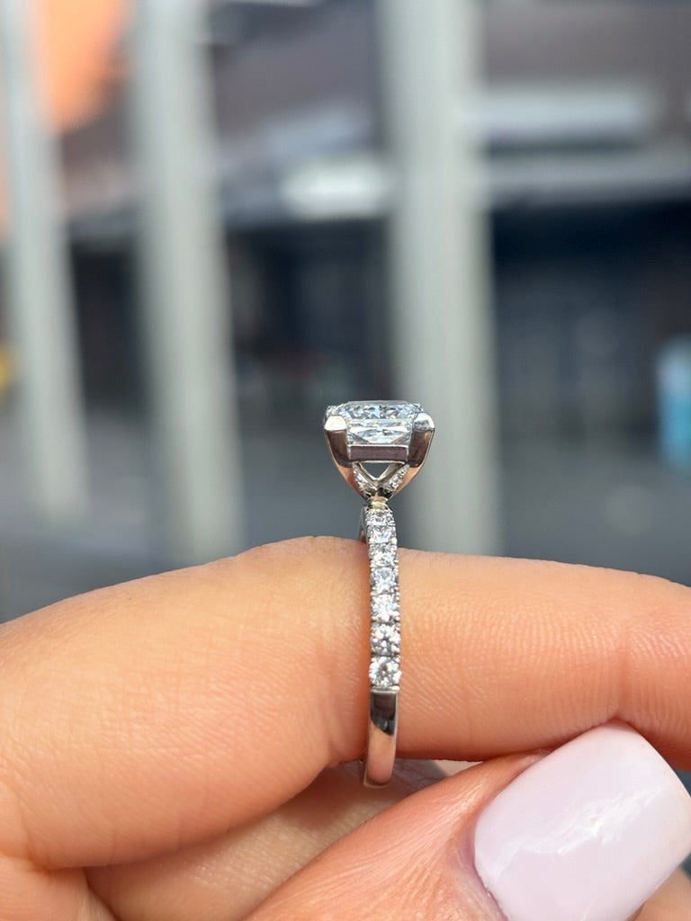 Cynthia - " 1.5ct " Princess Solitaire in 18k Gold with Half Pave set Band (Ready) - Prime & Pure