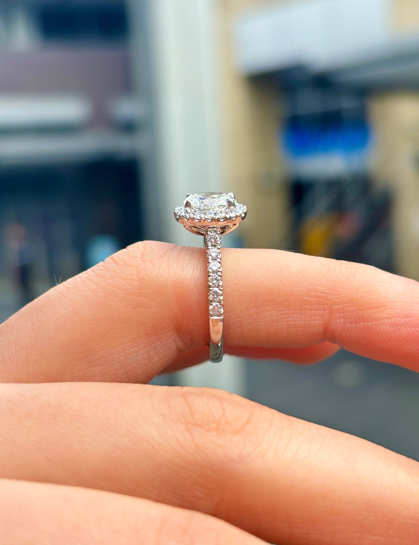 Leah - " 1.5ct " Oval Solitaire in 18k Gold With Halo And Pavé Band (Ready) - Prime & Pure
