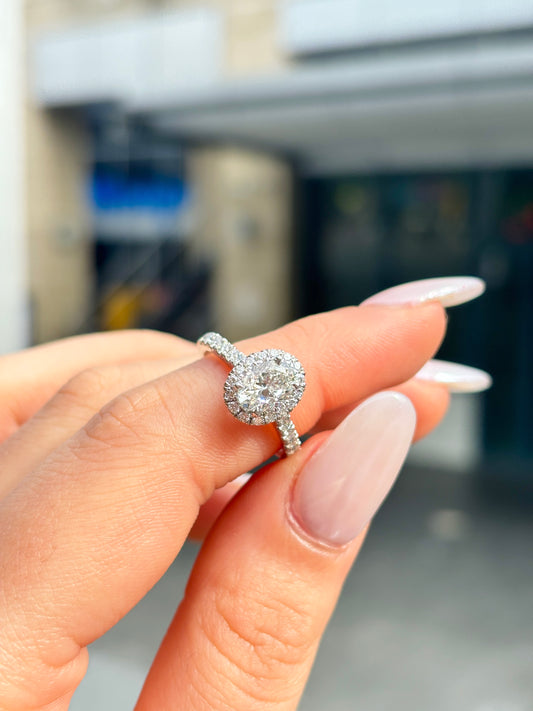 Leah - " 1.5ct " Oval Solitaire in 18k Gold With Halo And Pavé Band (Ready) - Prime & Pure