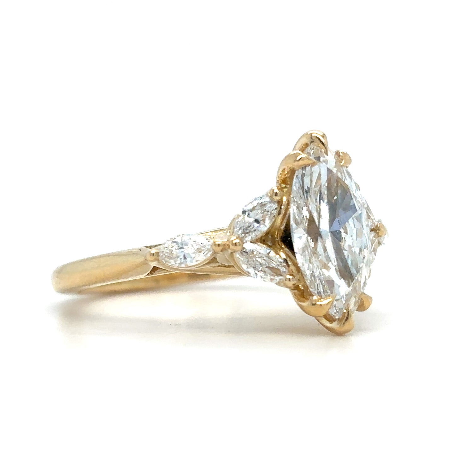 Molly – " 3ct " Marquise Solitaire with 3 Marquise Diamonds on each side (Ready) - Prime & Pure