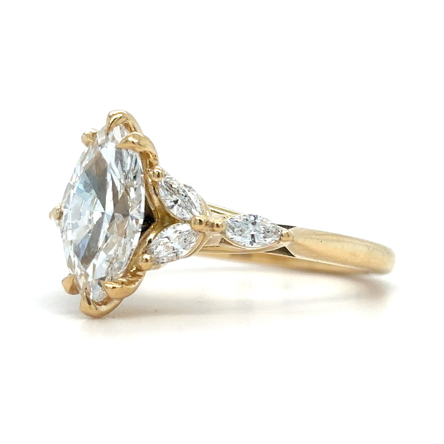 Molly – " 3ct " Marquise Solitaire with 3 Marquise Diamonds on each side (Ready) - Prime & Pure