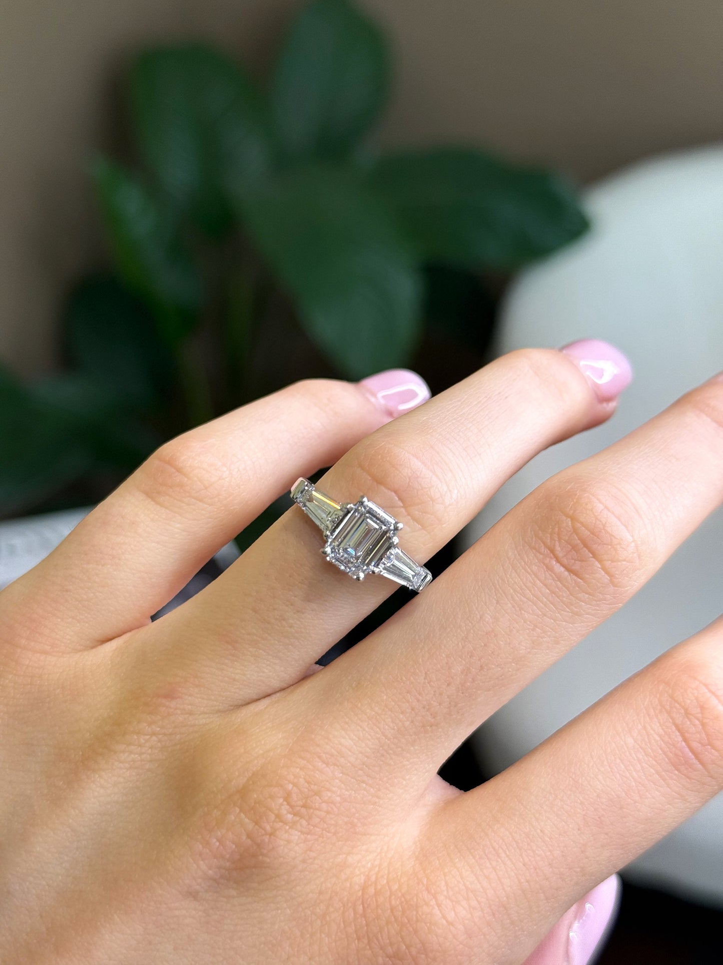 Parker - " 2ct " Emerald Solitaire in 18k Gold with Tapered Baguette Side Stones - Prime & Pure