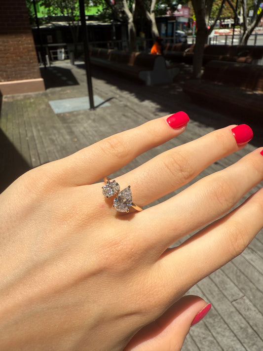 Tima – Toi et Moi Ring Pear cut 1.5ct and Oval cut 0.75ct Engagement Ring - Prime & Pure