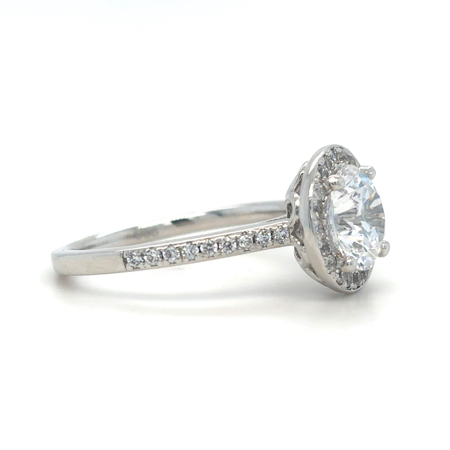 Maya - " 2ct " Round Diamond Ring in 18k with Halo and Pavé Band (Ready) - Prime & Pure