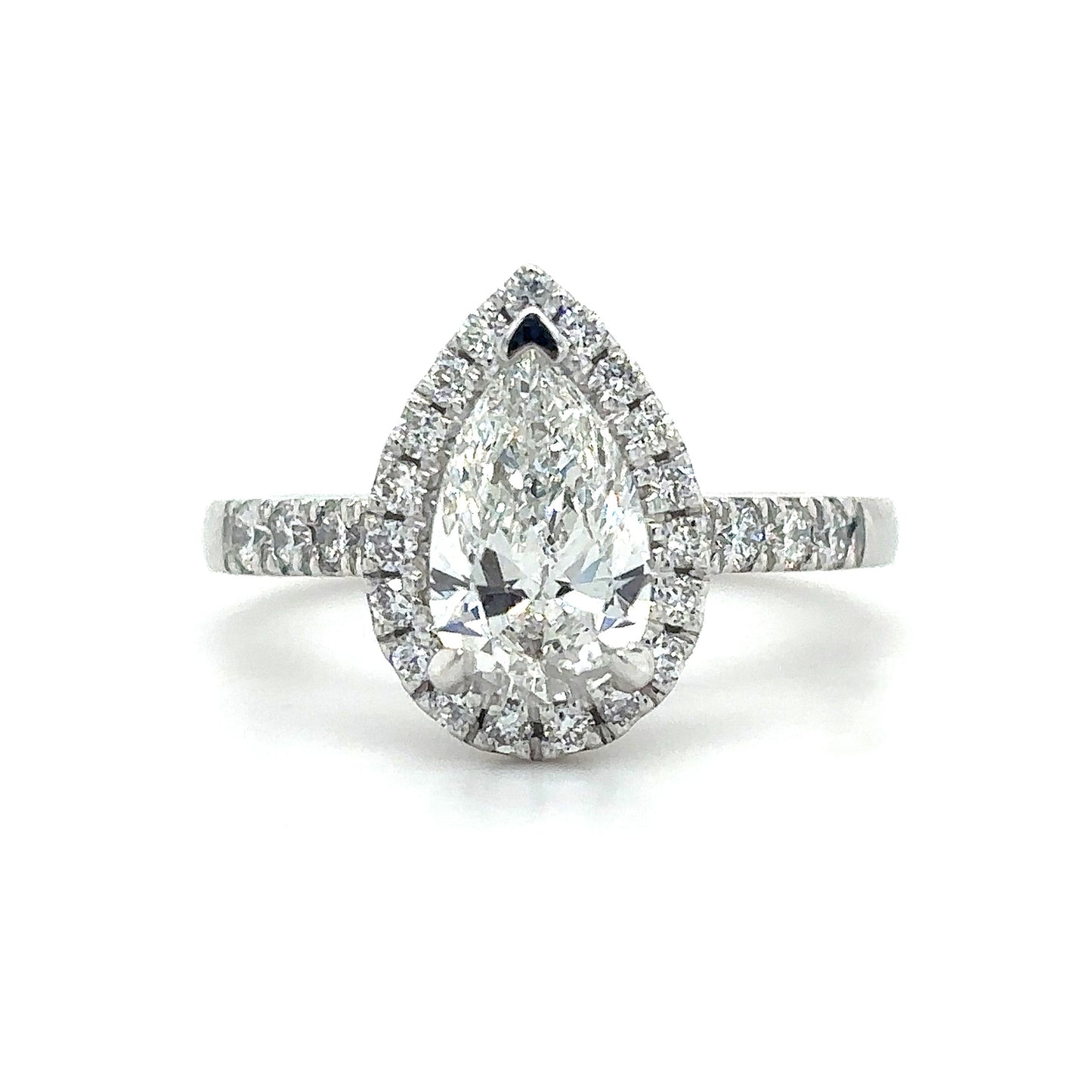 Bonnie - " 2ct " Pear Diamond Ring in 18k Gold with Halo and Pavé Half Set Band (Ready) - Prime & Pure