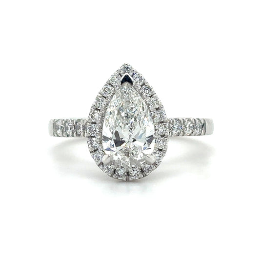 Bonnie - " 2ct " Pear Diamond Ring in 18k Gold with Halo and Pavé Half Set Band (Ready) - Prime & Pure