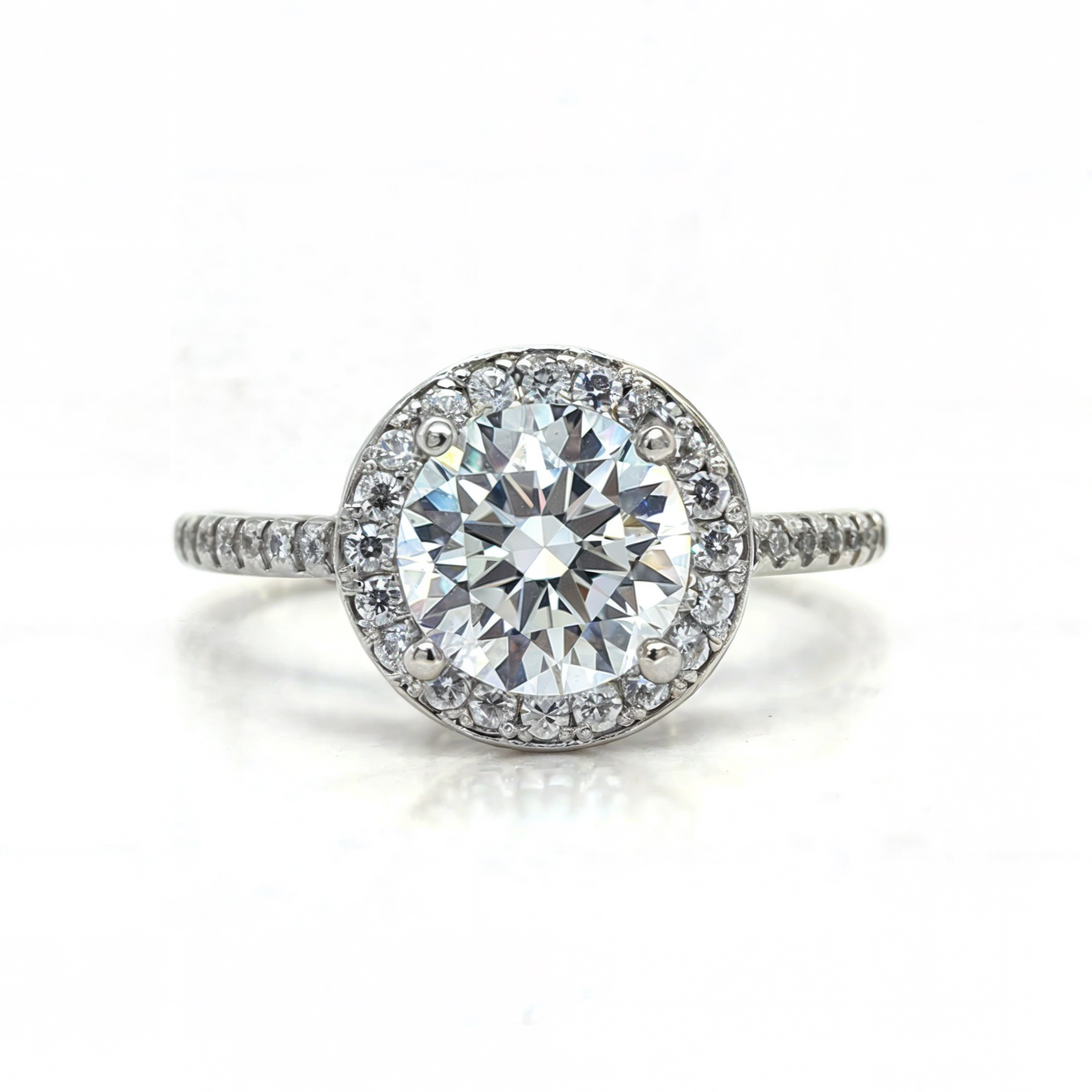 Maya - " 2ct " Round Diamond Ring in 18k with Halo and Pavé Band (Ready) - Prime & Pure