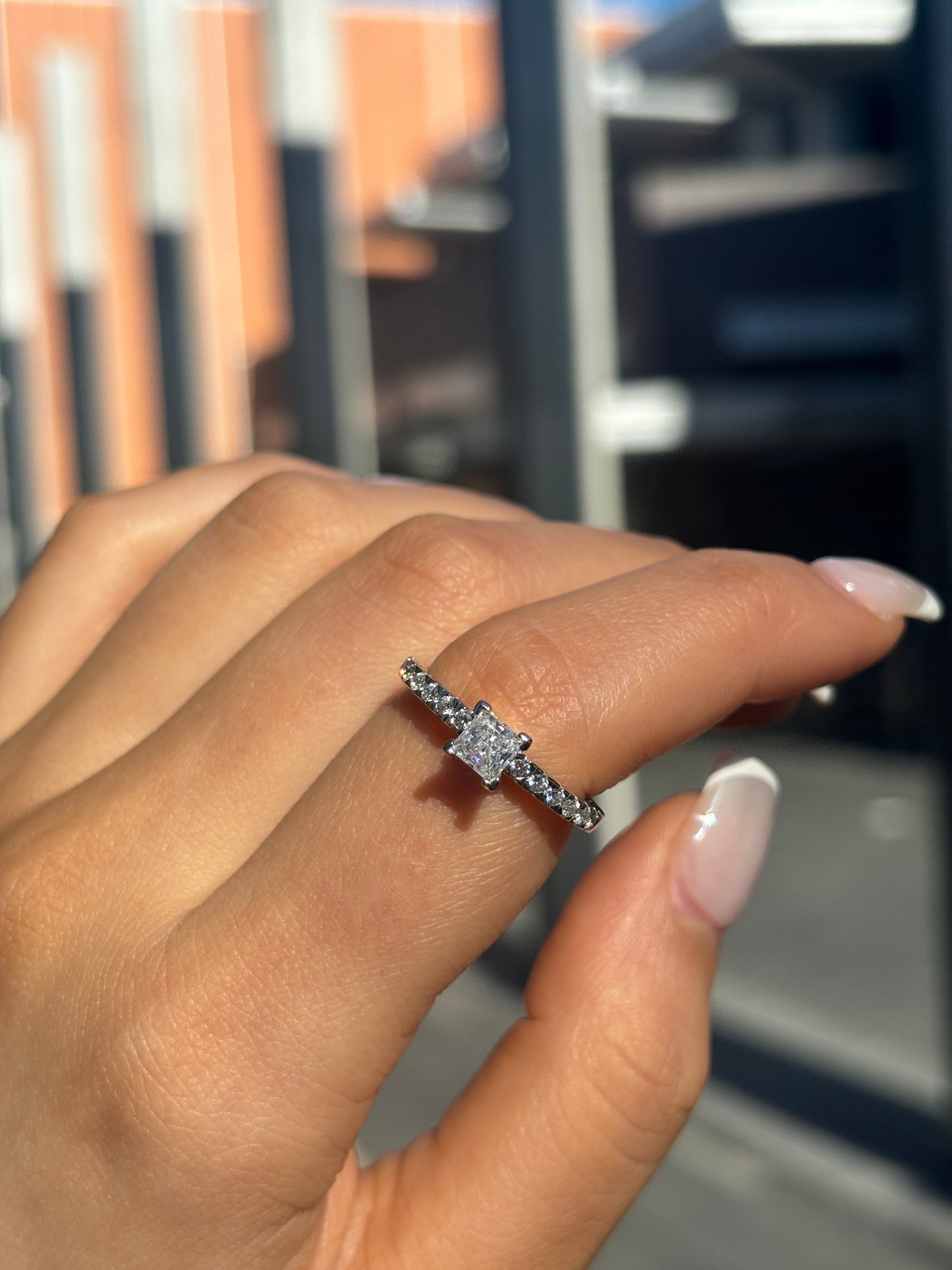 Carla - " 0.75ct " Princess Solitaire in 18k with Pave Band (Ready) - Prime & Pure