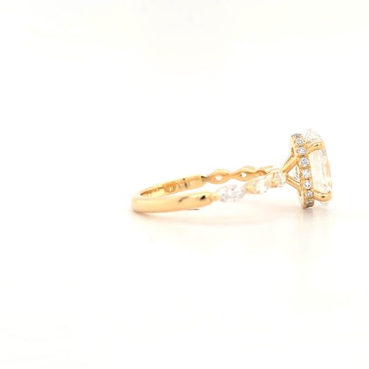 2.01ct D VS1 Oval Lab-Grown Diamond Full-Set Hidden Halo | Marquise Side Stones | Size L