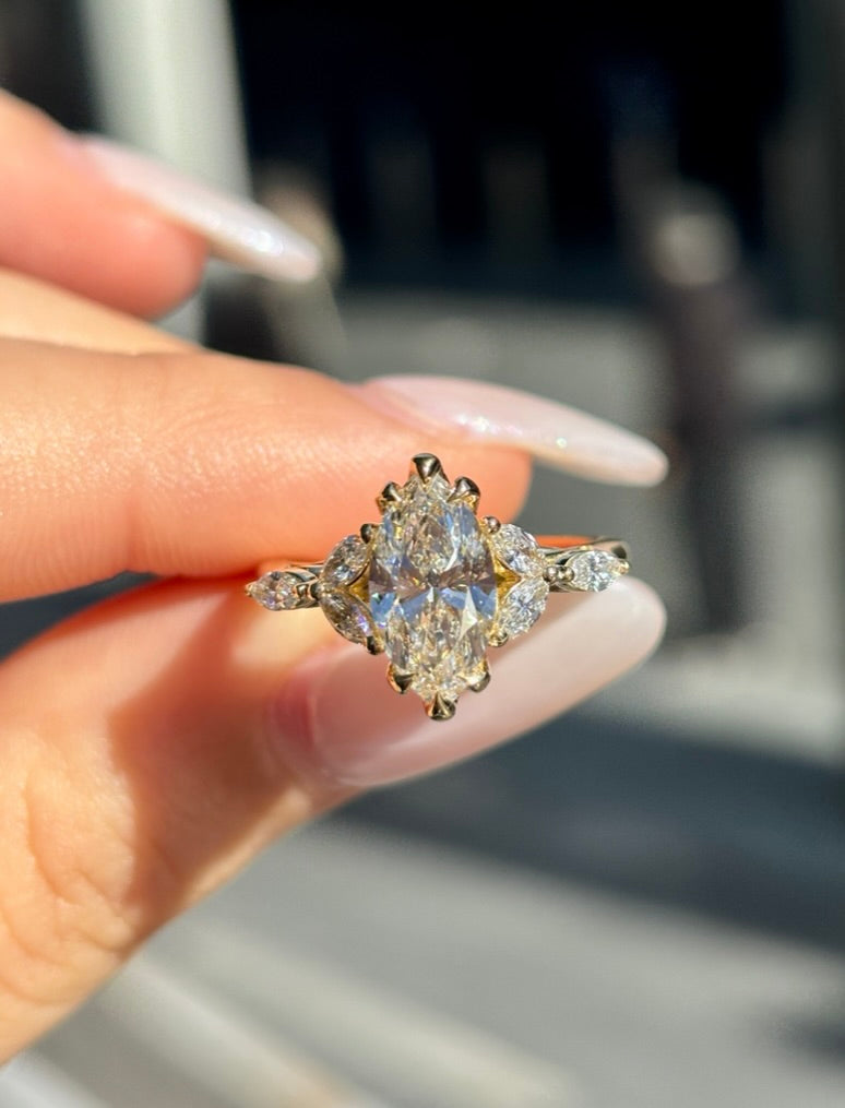 Molly – " 3ct " Marquise Solitaire with 3 Marquise Diamonds on each side (Ready) - Prime & Pure