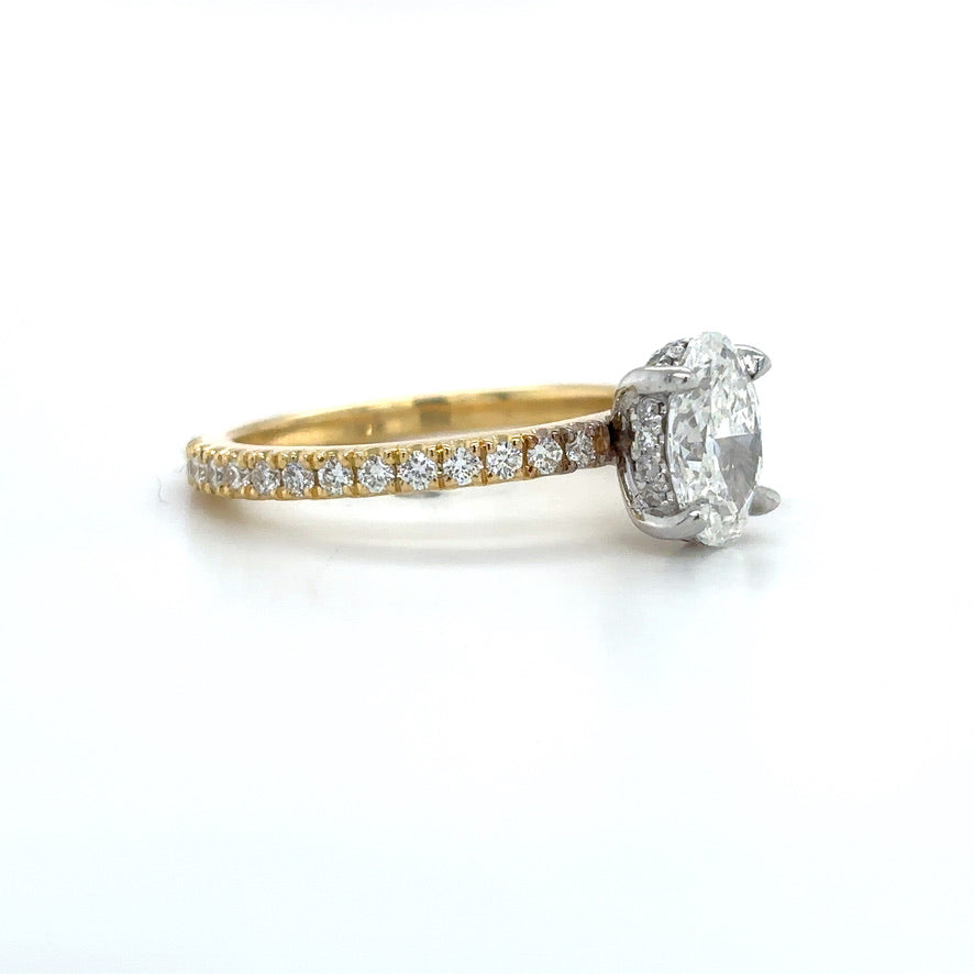 Grace – " 1.5ct " Oval Solitaire in 18k Gold with Hidden Halo and Pavé Band (Ready) - Prime & Pure