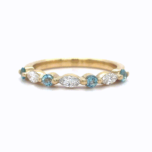 Tina - Blue Round and Marquise Accent Stones Wedding Ring - Prime & Pure
