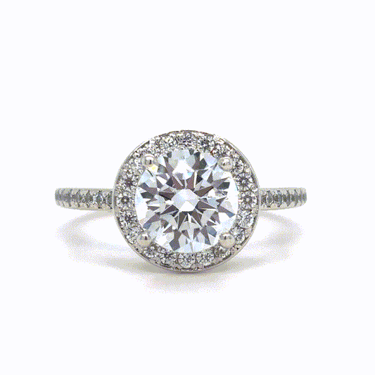 Maya - " 2ct " Round Diamond Ring in 18k with Halo and Pavé Band (Ready) - Prime & Pure