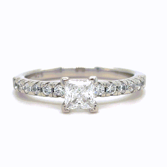 Carla - " 0.75ct " Princess Solitaire in 18k with Pave Band (Ready) - Prime & Pure