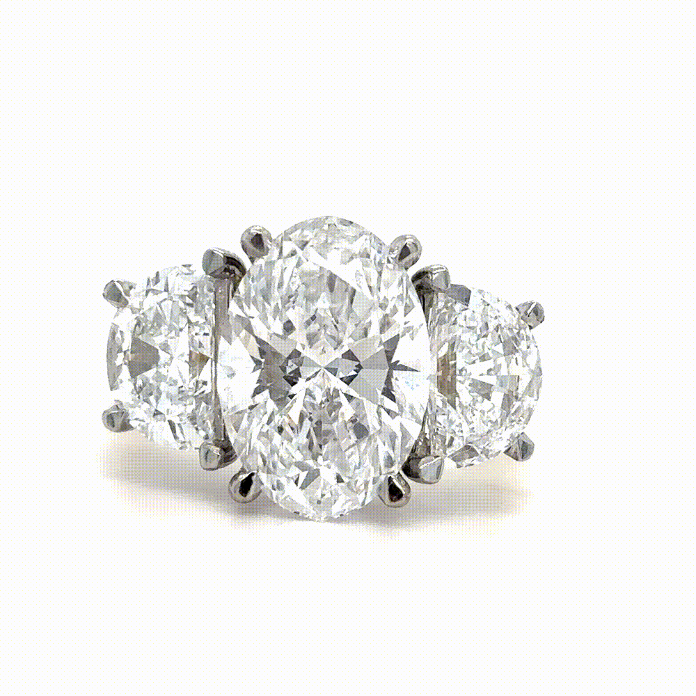 Georgia - " 3ct " Oval in 18k Gold with Half Moon Diamonds Trilogy Ring (Ready) - Prime & Pure