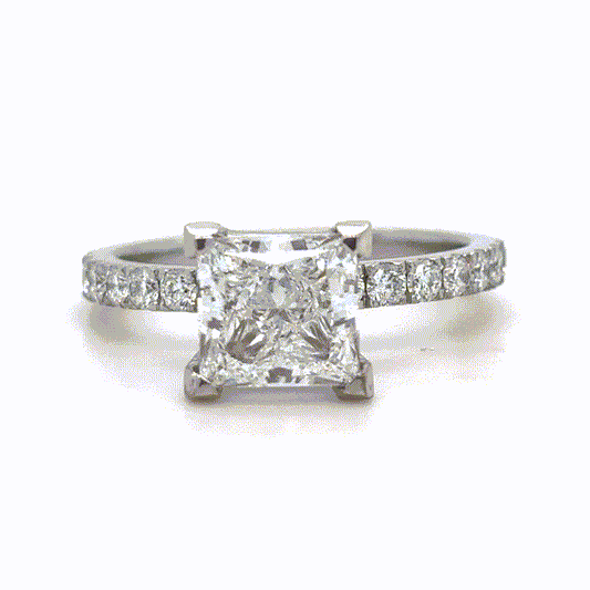 Cynthia - " 1.5ct " Princess Solitaire in 18k Gold with Half Pave set Band (Ready) - Prime & Pure