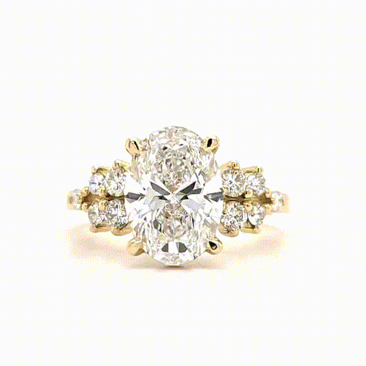 Evie – " 3ct " Oval Solitaire in 18k Gold with 5 Round accent Diamonds each side (Ready) - Prime & Pure