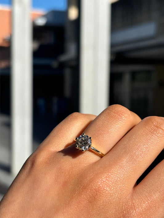 Carole – " 2ct " Round Brilliant Solitaire in 18k Gold with 6 Prong Crown Set (Ready) - Prime & Pure