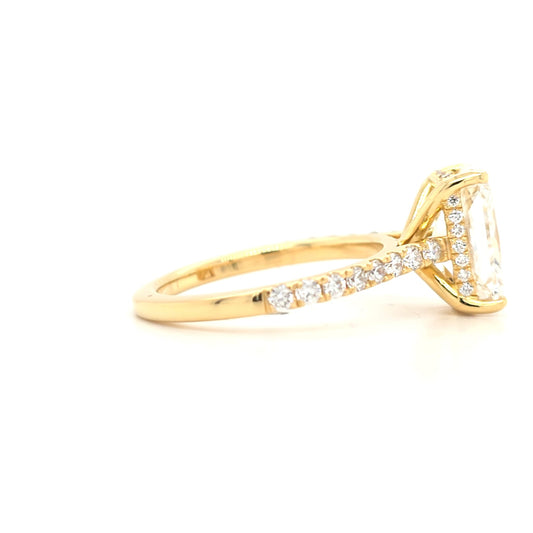3ct - D VS1 Radiant lab grown diamond Solitaire with Hidden Halo and Pave Band Cathedral Style - Size N