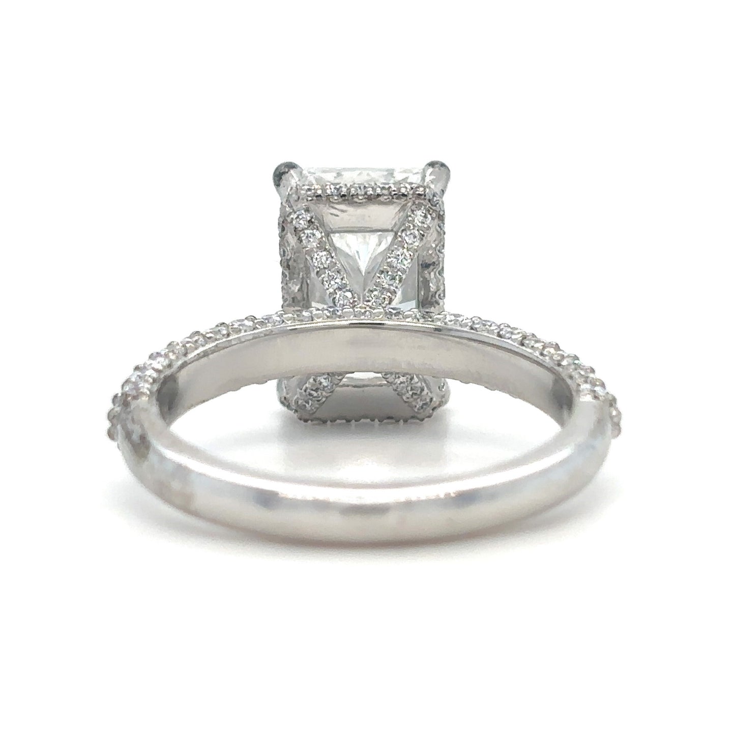 Lauren – " 3ct " Radiant Solitaire in 18k with Hidden Halo and 3 sides pave band (Ready) - Prime & Pure