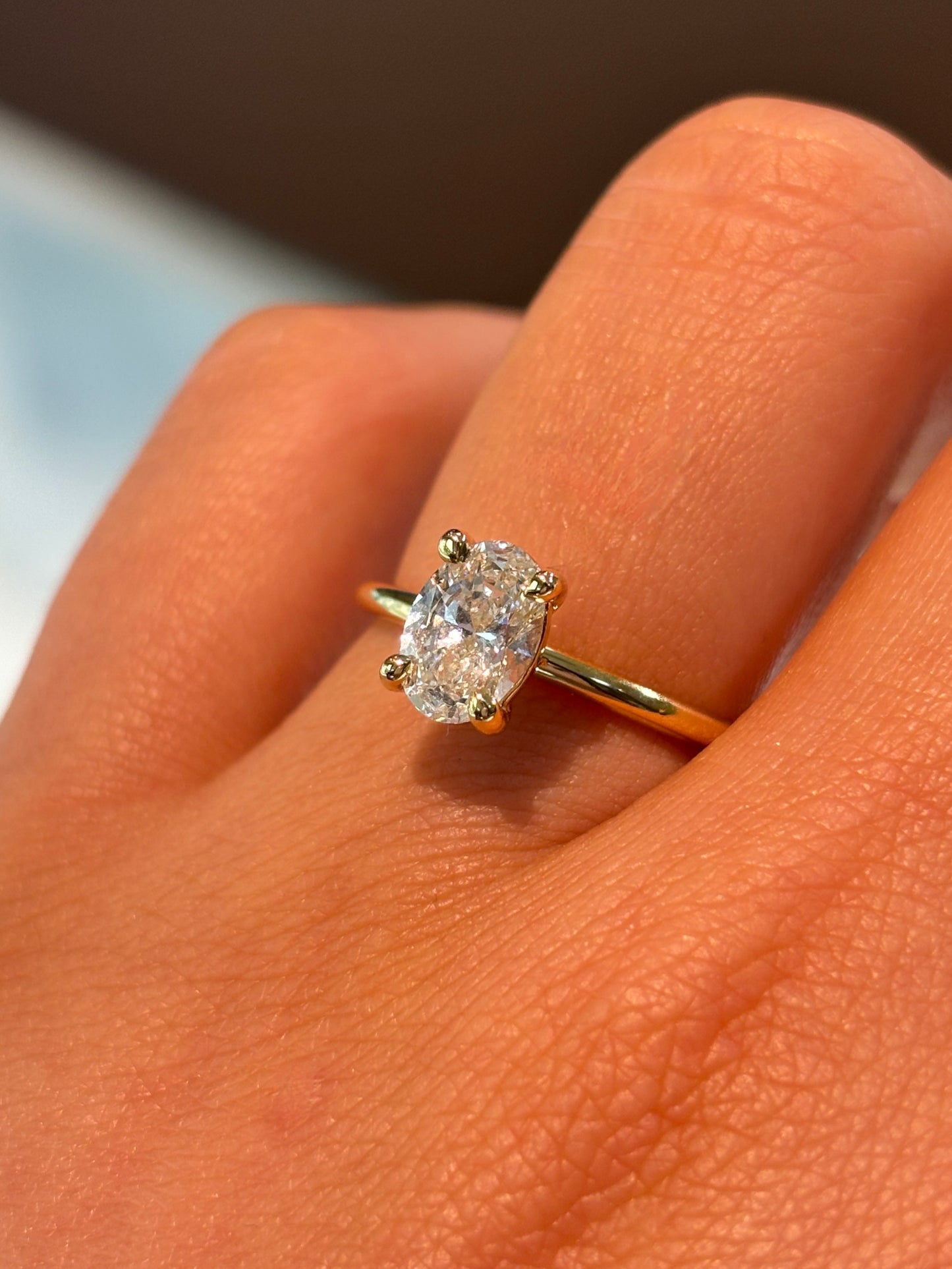 Rachel – " 3ct " Oval Solitaire in 18k Gold with 4 Claw Setting and Plain Band (Ready) - Prime & Pure