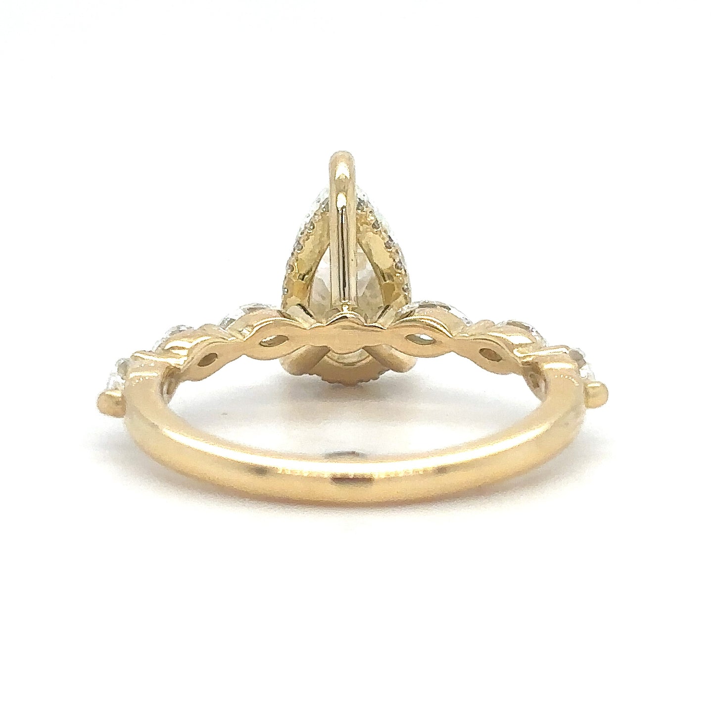 Aline – " 3ct " Pear Solitaire in 18k Gold with 3 Marquise Side Stones & Hidden Halo (Ready) - Prime & Pure