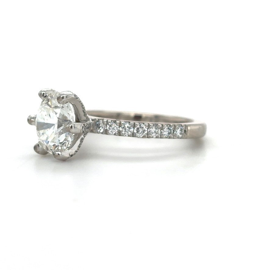 Maisy– " 3ct " Round Solitaire in 18k Gold with 6 Claw set and Pavé Band (Ready) - Prime & Pure