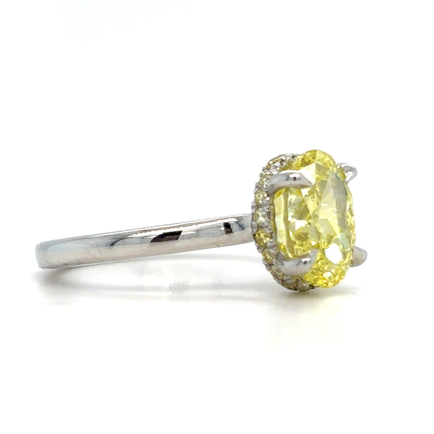 Al'mira – " 2ct " Fancy Yellow Oval Diamond Solitaire in 18k Gold With Hidden Halo (Ready) - Prime & Pure