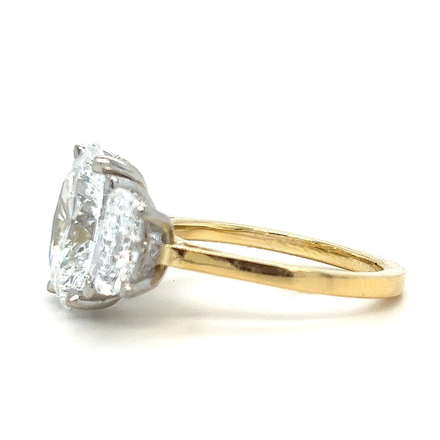 Georgia - " 3ct " Oval in 18k Gold with Half Moon Diamonds Trilogy Ring (Ready) - Prime & Pure