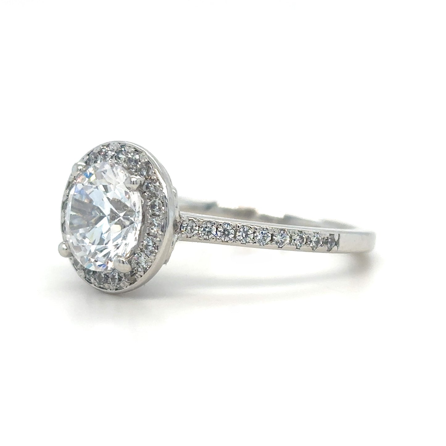 Maya - " 2ct " Round Diamond Ring in 18k with Halo and Pavé Band (Ready) - Prime & Pure