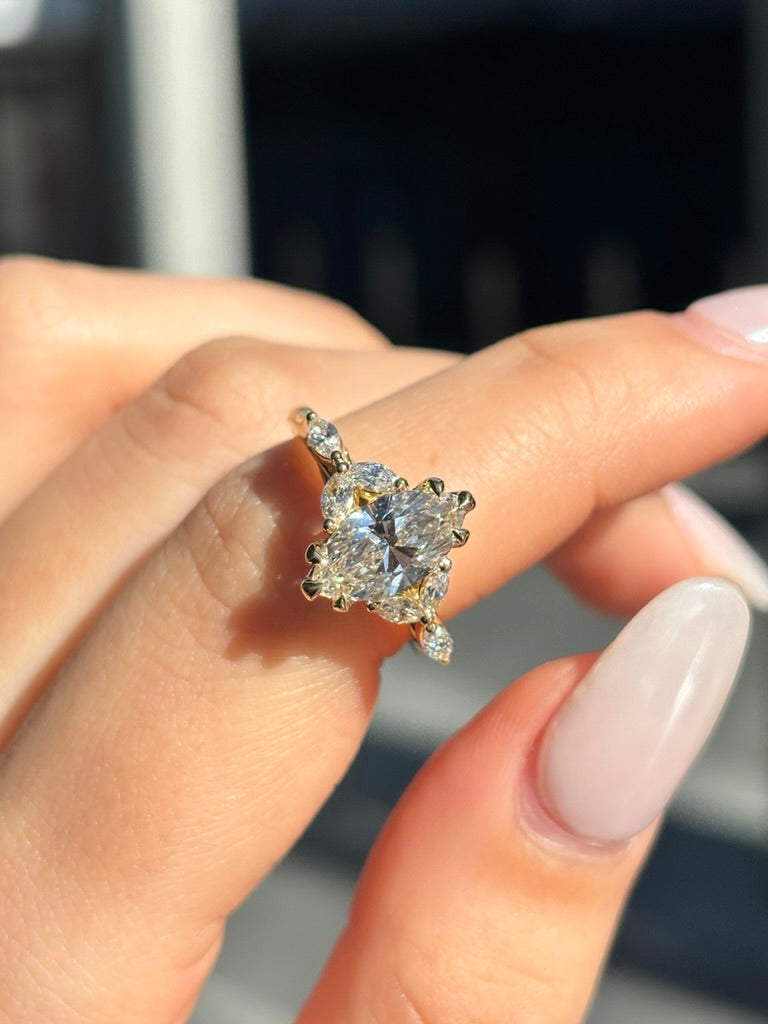 Molly – " 3ct " Marquise Solitaire with 3 Marquise Diamonds on each side (Ready) - Prime & Pure