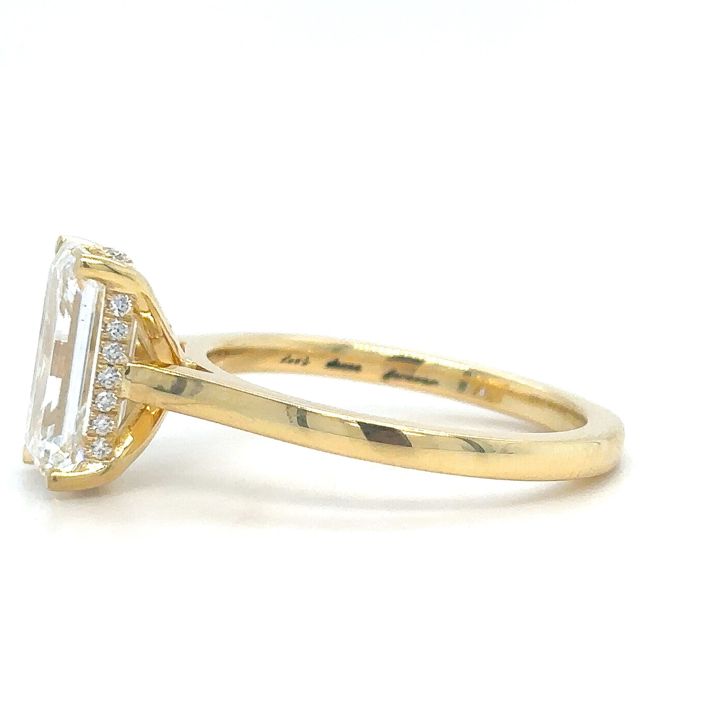 Carly– " 4ct " Emerald Cut Solitaire in 18k with Hidden Halo Plain Band (Ready) - Prime & Pure