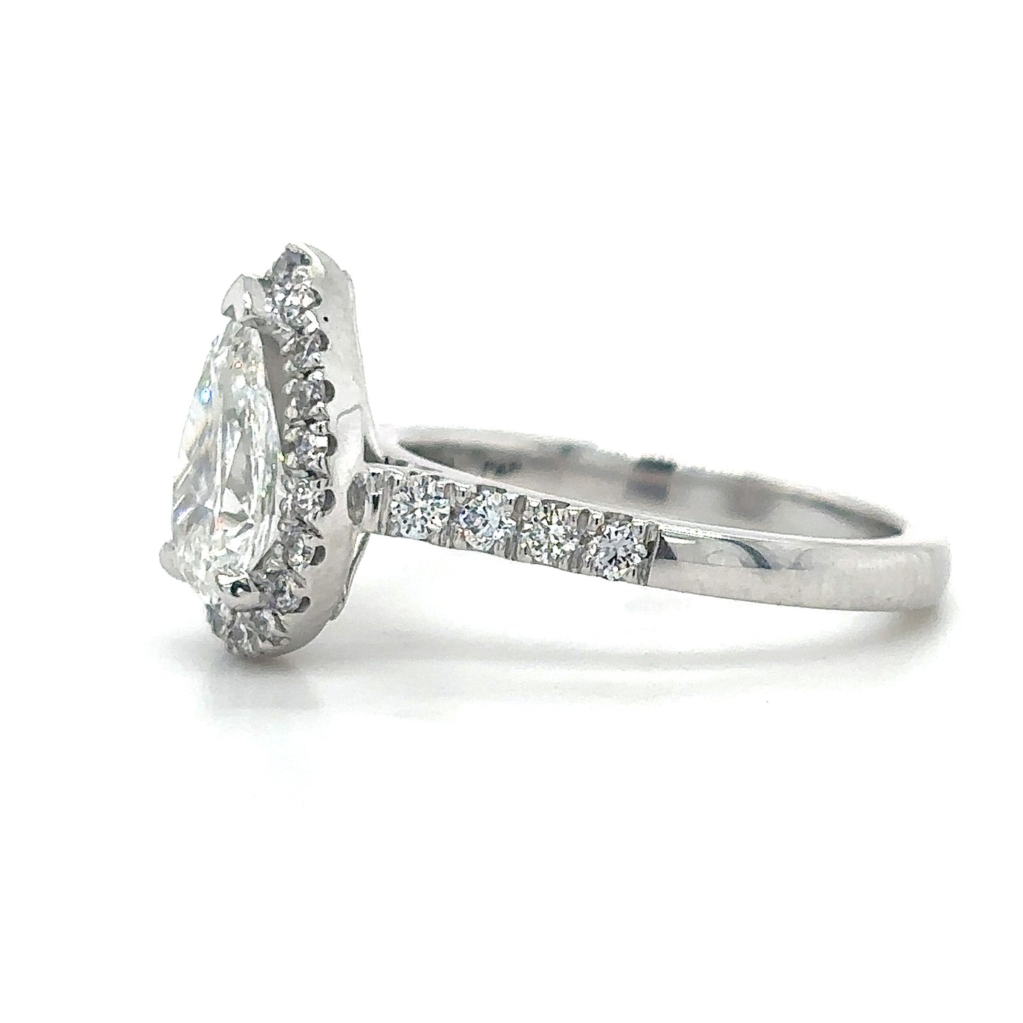 Bonnie - " 2ct " Pear Diamond Ring in 18k Gold with Halo and Pavé Half Set Band (Ready) - Prime & Pure
