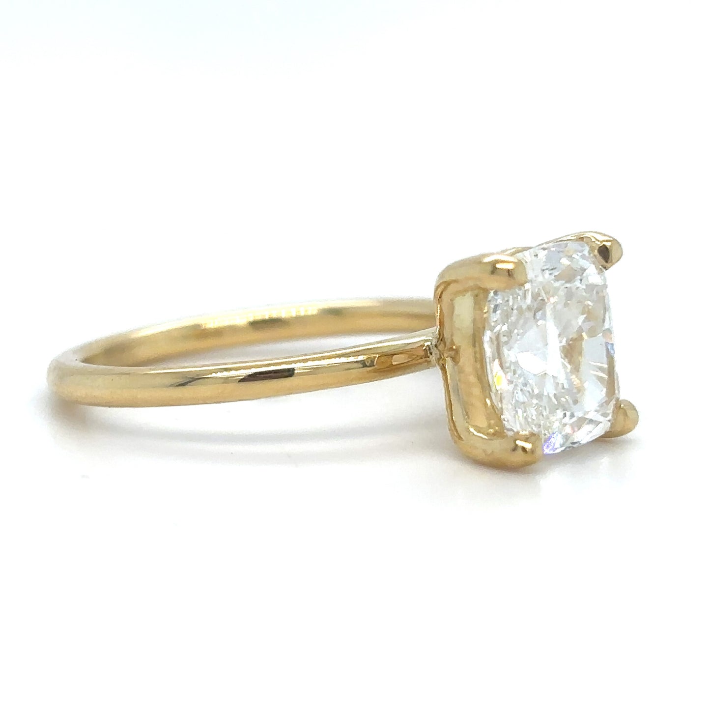 Rose – " 3ct " Cushion Solitaire in 18k Gold with 4 Claw set and Plain Band (Ready) - Prime & Pure