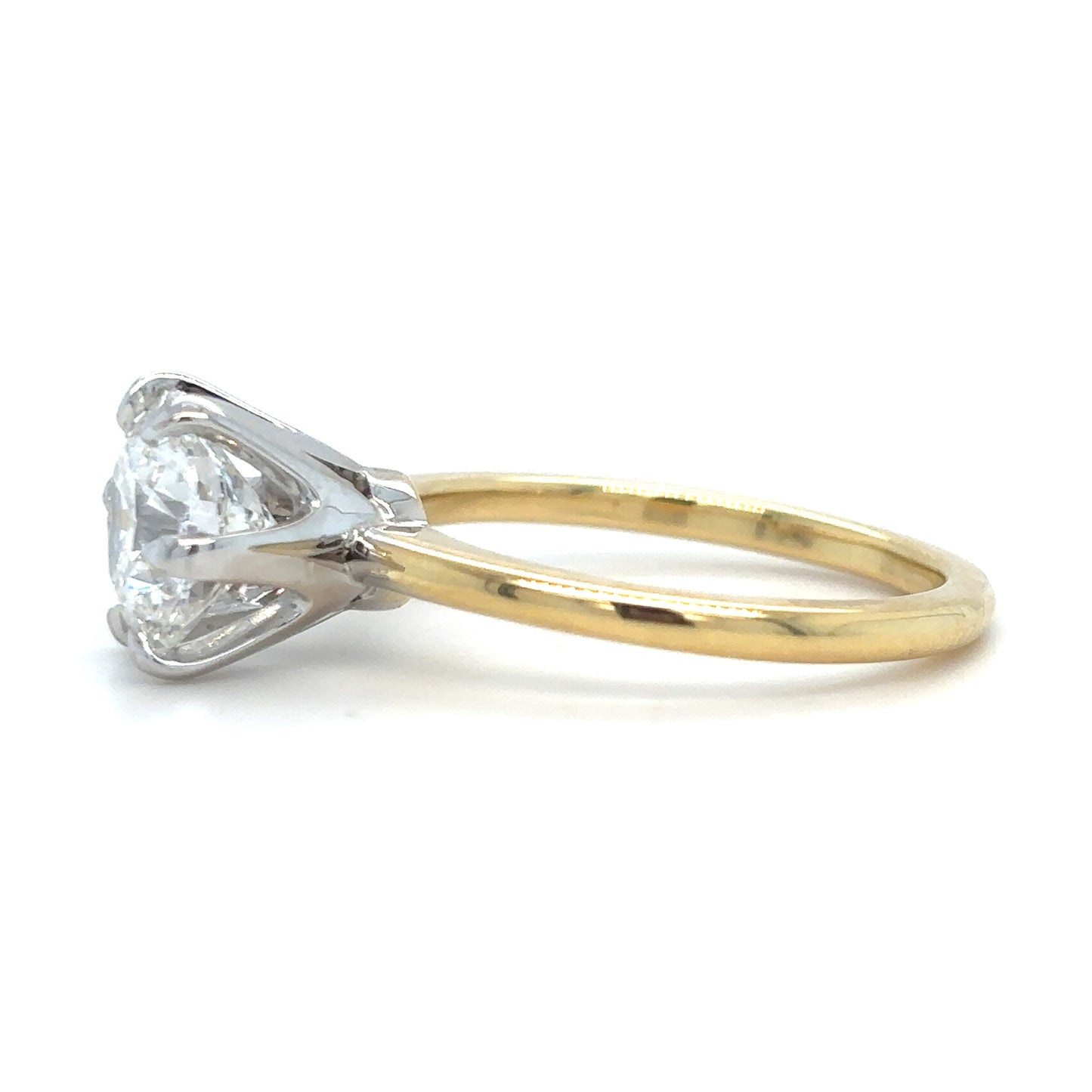 Caroline – " 2.5ct " Round Brilliant Solitaire in 18k Gold 2 Tone with 6 Claw Plain Band (Ready) - Prime & Pure