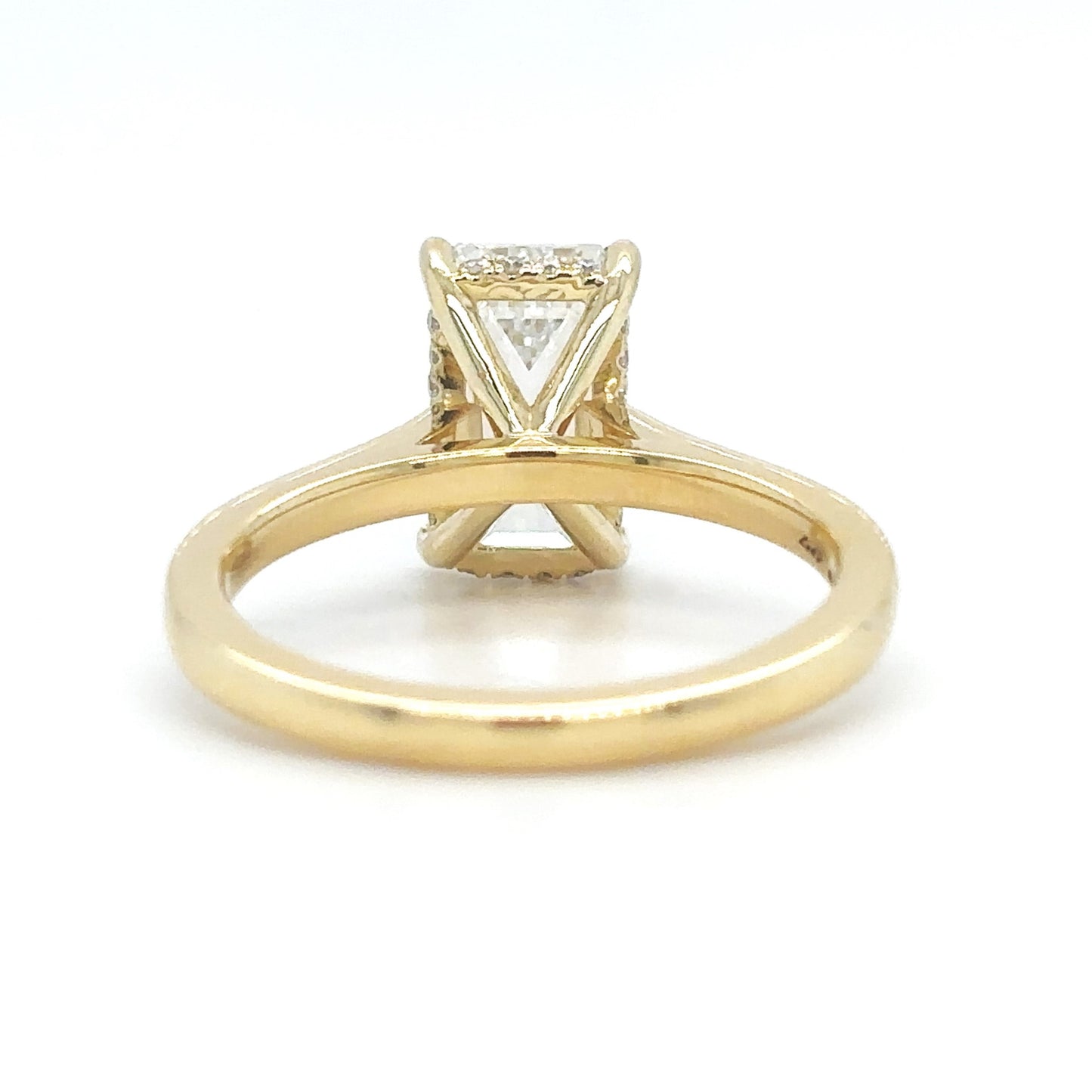 Carly– " 4ct " Emerald Cut Solitaire in 18k with Hidden Halo Plain Band (Ready) - Prime & Pure