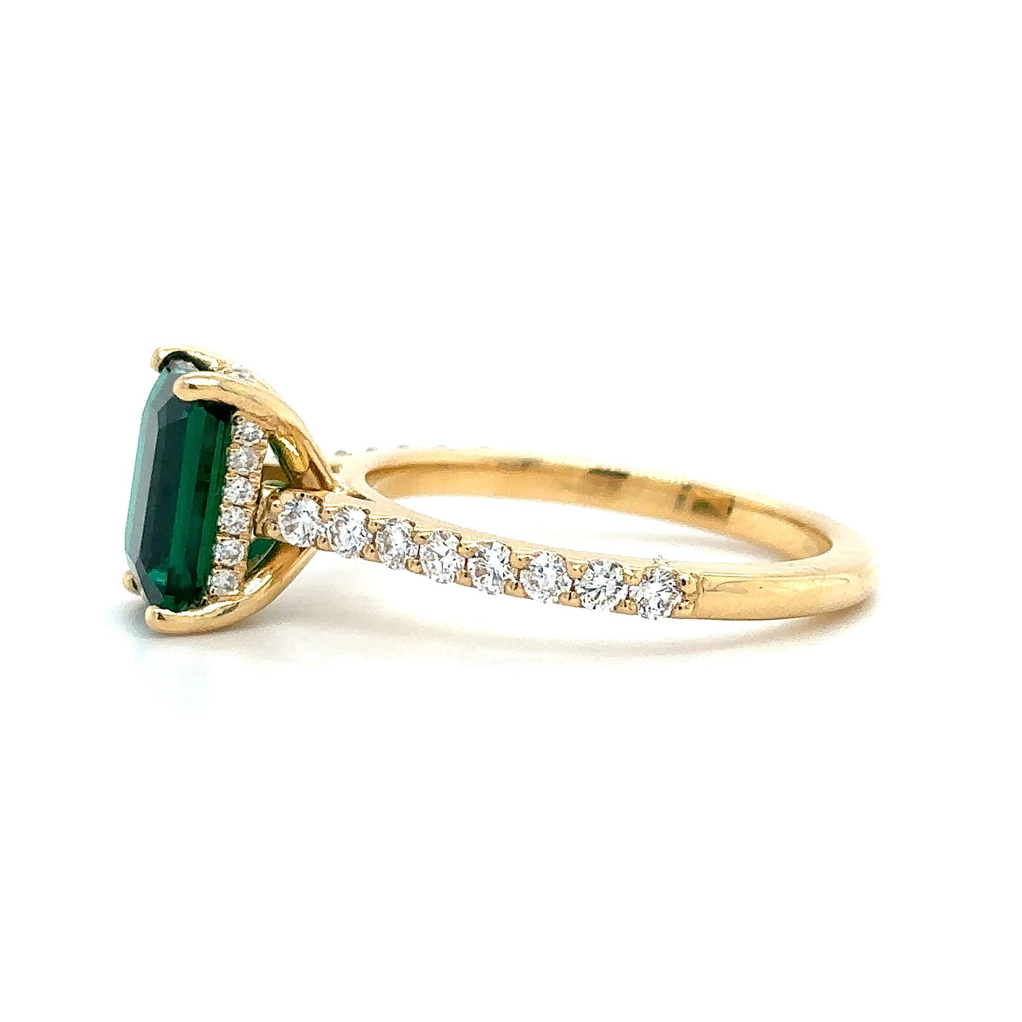 Olivia – " 2ct" Green Emerald Solitaire in 18k Gold with Hidden Halo and Pavé Band (Ready) - Prime & Pure
