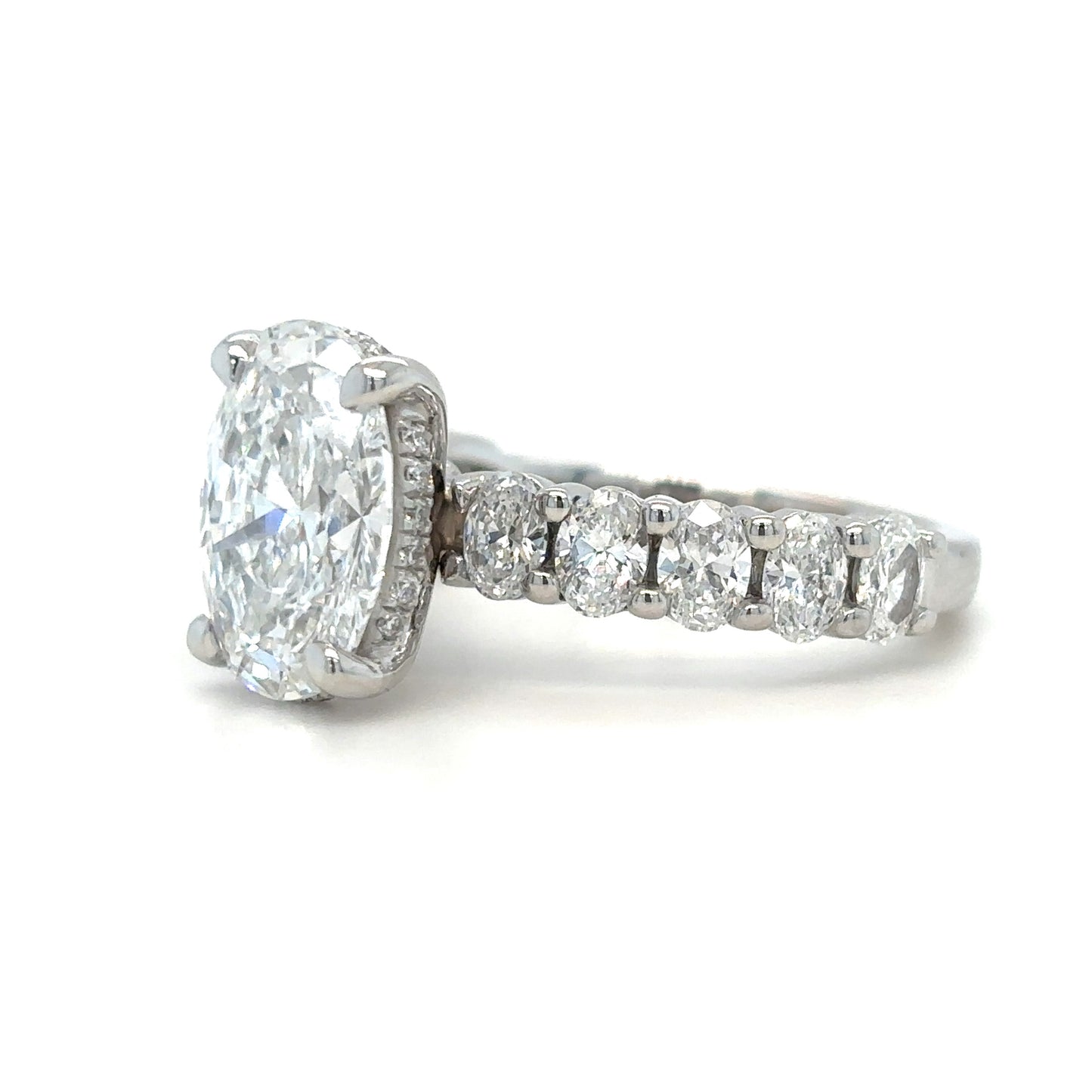 Lexie – " 3ct " Oval Solitaire in 18k Gold with Hidden Halo and Oval accent Diamonds Band (Ready) - Prime & Pure