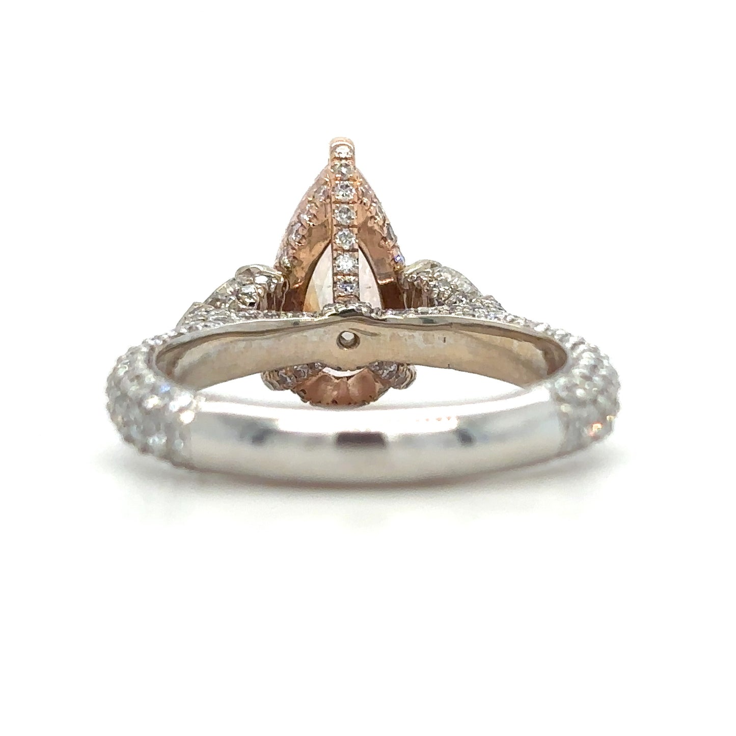Rosalia – " 3ct " Pink Fancy Pear in 18k with Heart Side diamonds and 3 sides Pave Band (Ready) - Prime & Pure