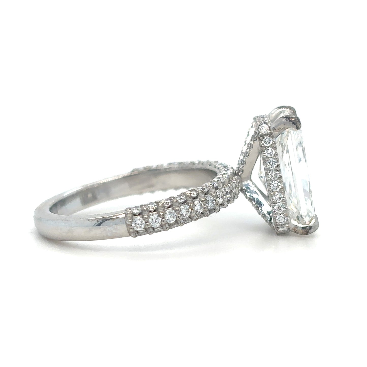 Lauren – " 3ct " Radiant Solitaire in 18k with Hidden Halo and 3 sides pave band (Ready) - Prime & Pure