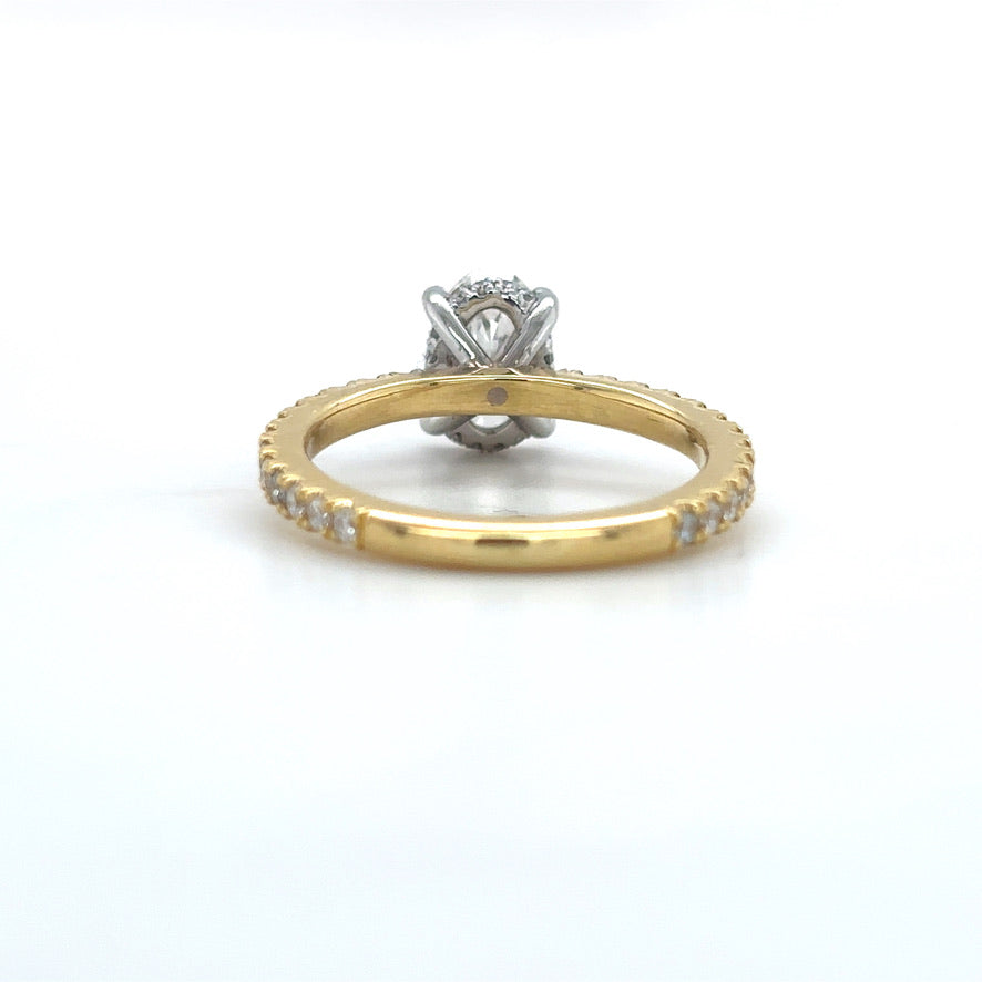 Grace – " 1.5ct " Oval Solitaire in 18k Gold with Hidden Halo and Pavé Band (Ready) - Prime & Pure