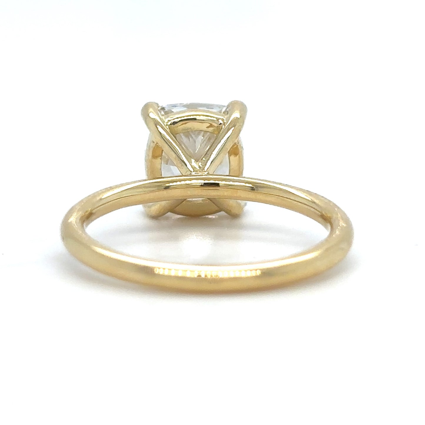 Rose – " 3ct " Cushion Solitaire in 18k Gold with 4 Claw set and Plain Band (Ready) - Prime & Pure