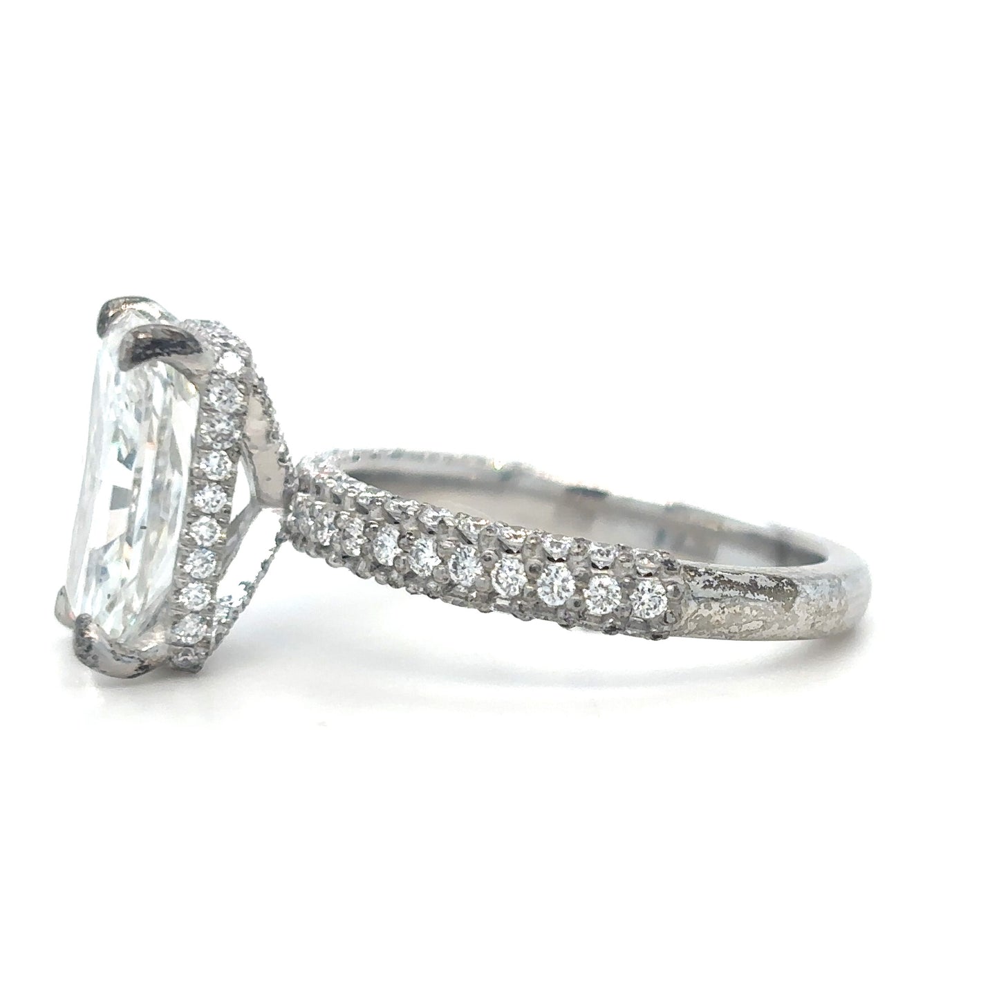 Lauren – " 3ct " Radiant Solitaire in 18k with Hidden Halo and 3 sides pave band (Ready) - Prime & Pure